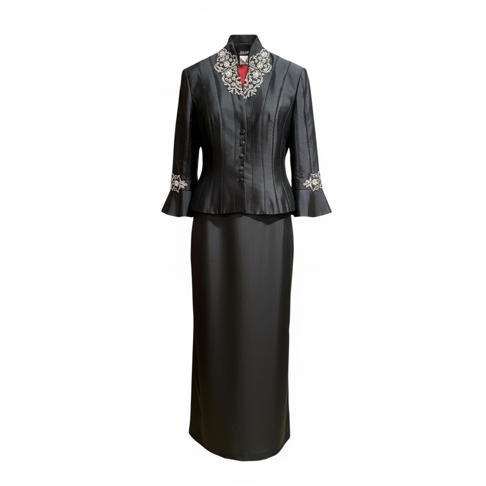 Jovani Black silk Jacket dress with Silver EMBELLISHMENT size 10